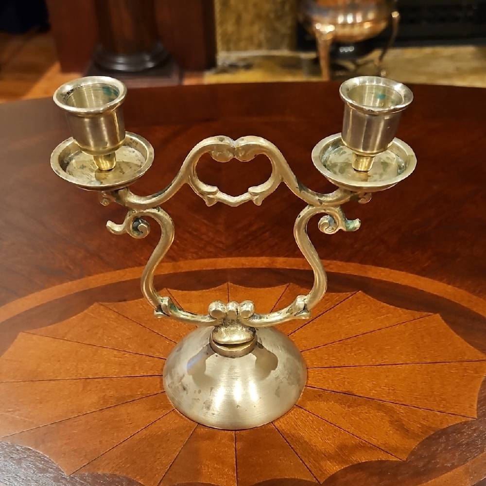 Solid Brass Two Arm Taper Candelabra Made In Korea Ornate Mid Century Boho Decor